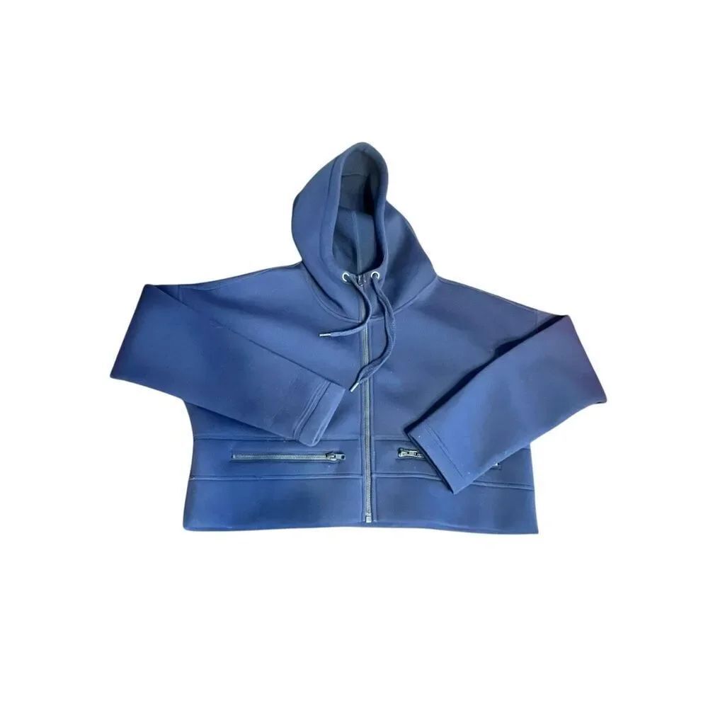 Athleta woman’s Large navy blue cropped full zip up hoodie thick material